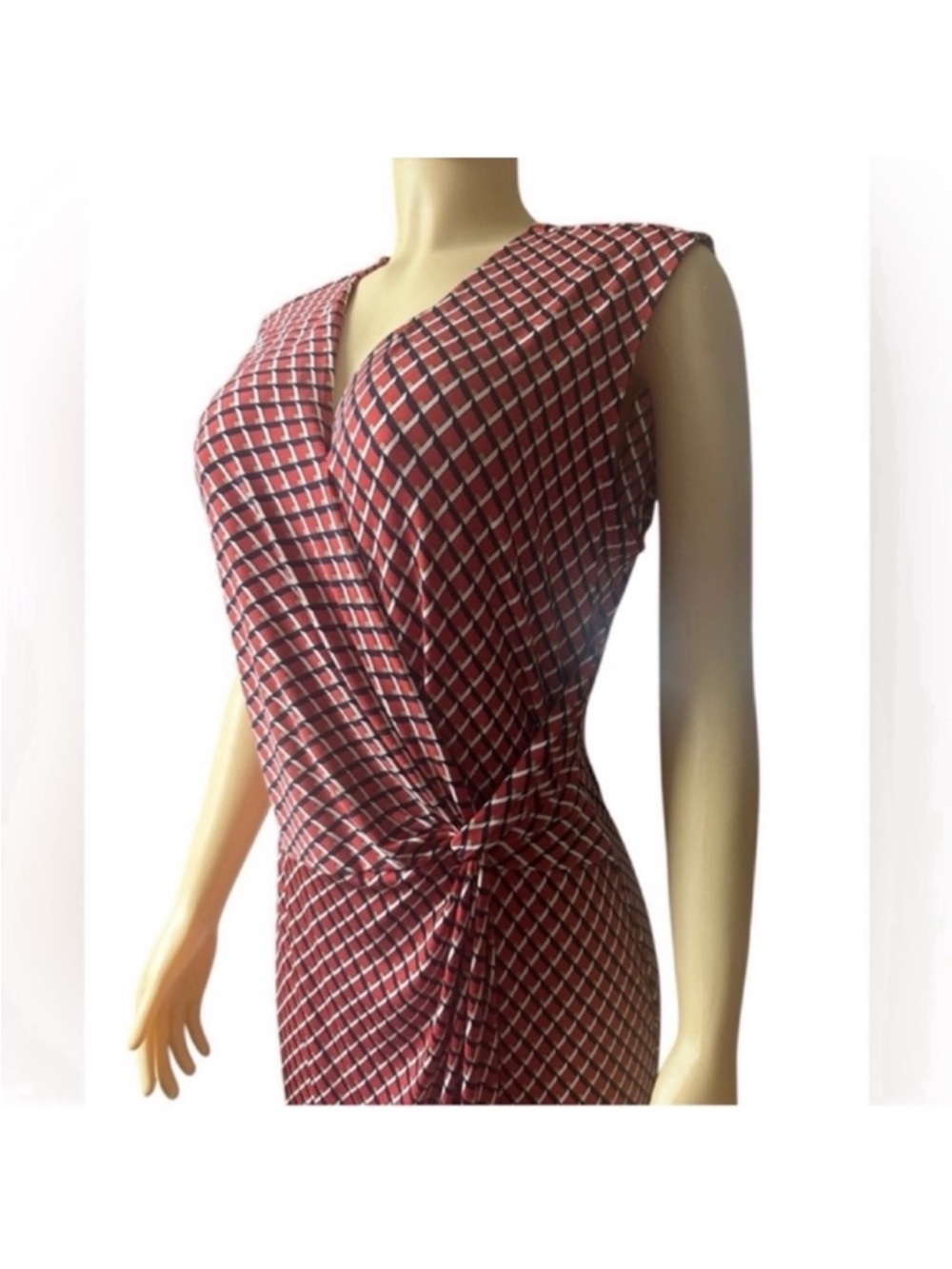 NWT Banana Republic Sleeveless Women’s Red and Navy Geometric Wrap Dress - Picture 8 of 16
